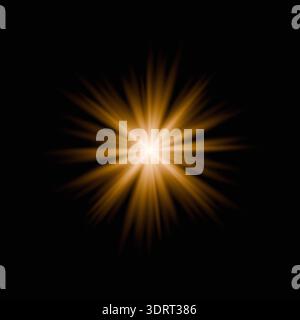 Realistisches, goldorangefarbenes Streulicht mit strahlendem Spotlight-Funken und abstraktem Bokeh-Effekt. Perfekt zum Fotografieren. Stockfoto