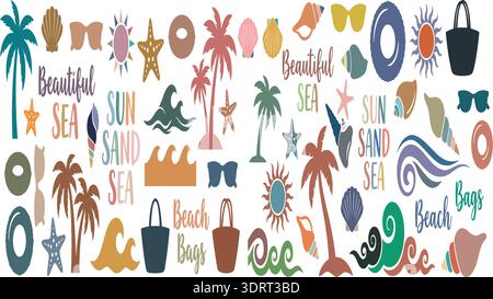 Summer Beach Elements und Sea Vacation Icons bunte Vektor-Sammlung Stock Vektor