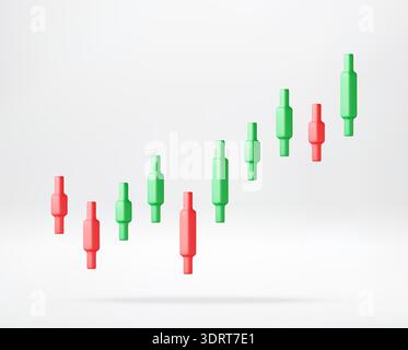 Grüne und rote 3D-Kerzendiagramm mit Aufwärtstrend für Börsenanalysen. Kreative 3D-Darstellung für Unternehmensinvestitionen. Vect Stock Vektor