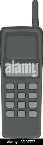 Flache Abbildung eines alten Mobiltelefons mit Antenne und Tastatur Stock Vektor
