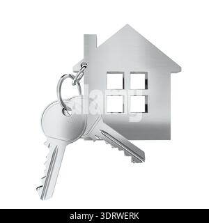 Isolierte Hausschlüssel 3D-Schlüsselanhänger in Wohnform Stockfoto