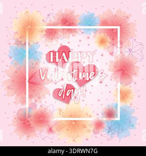 Bunte Karte mit Blumen und Herzen für den Valentinstag Stock Vektor