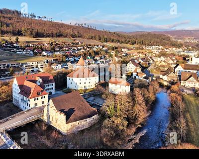 Zwingen, Zwingen BL, Laufental, Wasserschloss, Schloss, Baselland, Baselbiet, Wahrzeichen, Wasserschloss Zwingen Stockfoto