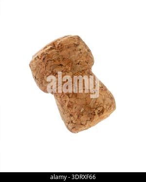 Weinkorken isoliert auf weißem Hintergrund, Nahaufnahme. Weinkork aus Sekt. Stockfoto