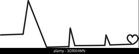 Diese Abbildung zeigt einen Herzfrequenzsensor mit einem Herzschlagmuster. Die Signalform zeigt die charakteristischen Peaks und Täler, die mit einem Hörgeräusch assoziiert sind Stock Vektor