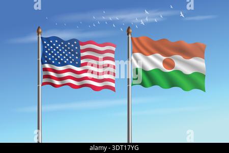 Die Tabelle USA und Niger markiert die Beziehung zum Hintergrund des Himmels Stock Vektor