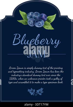 Handgezeichnetes Blaubeerdesign. Vektorisierte Aquarellbilder. Mit Blättern für Poster, Drucke, Menü, Etikett, Karte oder Textil Stock Vektor