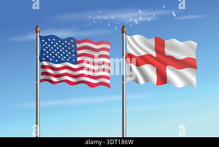 USA und England Tabelle Flaggen Beziehung zum Himmel Hintergrund Stock Vektor