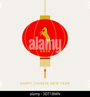 Chinesisches Neujahr 2026. Das Jahr des Pferdes. Vektorillustration, flache Ausführung Stock Vektor