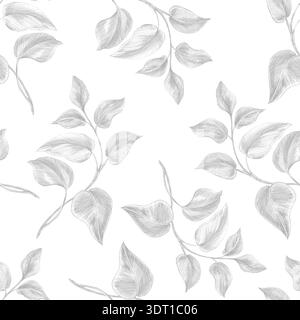 Ein nahtloses Muster mit zarten tropischen Blättern. Isolierte Illustration für botanisches Branding, Reisebroschüren, Bio-Produkte und natürliche c Stockfoto