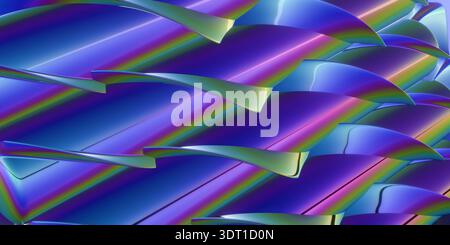 Abstrakte digitale Kunst mit lebendigen Wellenformen in blauen, lila und grünen Farben. 3D-Rendering Stockfoto