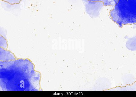 Abstrakter violetter Aquarellhintergrund mit goldenen Akzenten, weiche Textur, elegantes künstlerisches Rahmendesign des Luxus Stockfoto