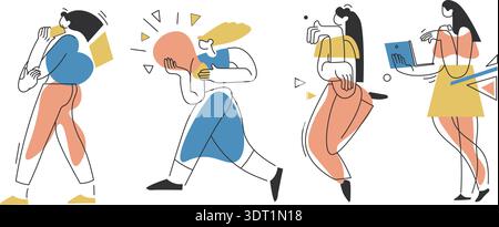 Modern Women Lifestyle Line Illustration Stock Vektor