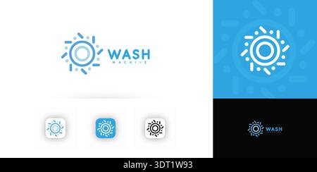 Wäscheservice-Logo, wirbelnde Tröpfchenbewegung, klares, frisches blaues Emblem-Design. Abstrakter Waschvortex für Branding, App-Symbol, Beschilderung, Verpackung Stock Vektor