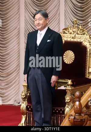 Tokio, Japan. Februar 2026. Der japanische Kaiser Naruhito nimmt an der Eröffnungszeremonie der Nationalversammlung in Tokio am 20. Februar 2026 Teil. Die 150-Tage-Sitzung des Landtags wurde einberufen. (Foto: Yoshio Tsunoda/AFLO) Stockfoto