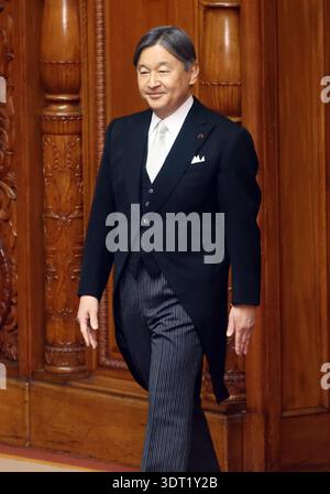Tokio, Japan. Februar 2026. Der japanische Kaiser Naruhito nimmt an der Eröffnungszeremonie der Nationalversammlung in Tokio am 20. Februar 2026 Teil. Die 150-Tage-Sitzung des Landtags wurde einberufen. (Foto: Yoshio Tsunoda/AFLO) Stockfoto