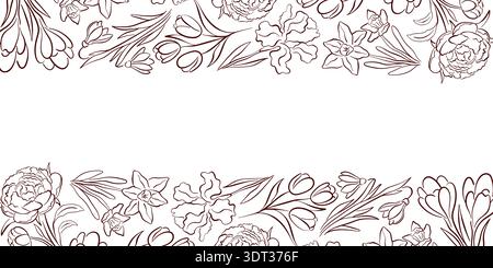 Blumenmuster mit Blume und Blatt im Linienart-Stil. Illustrationshintergrund für Hochzeitseinladung, Grußkarte und elegantes Textildesign. Stock Vektor
