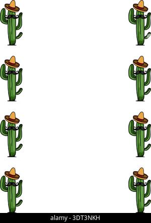 Festliches Cinco de Mayo-Vektorplakat mit Karikaturkaktus-Charakteren, die Sombreros und Schnurrbärte tragen. Stock Vektor