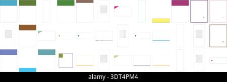 Abstraktes Muster mit einer Vielzahl von farbenfrohen geometrischen Formen, Linien und Punkten für ein minimalistisches modernes Design. Stock Vektor