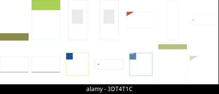 Abstrakte Komposition mit einer Reihe von bunten geometrischen Formen und minimalistischen Blöcken auf einem sauberen weißen Hintergrund. Stock Vektor