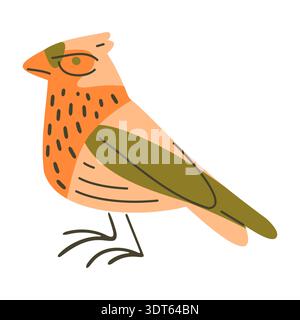Stilisierter dekorativer Vogel im flachen geometrischen Stil. Warme Orange- und Oliventöne schaffen eine moderne Folk-Ästhetik. Klare Formen und einfache Linien betonen Stock Vektor