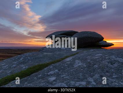 Sunset Stowes Hill auf Bodmin Moor. Stockfoto