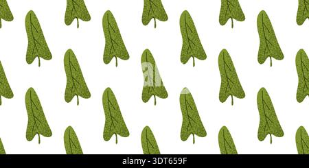 Nahtloses Muster mit stilisierten Löwenzahnblättern. Frisches grünes botanisches Motiv im strukturierten flachen Stil. Wiederkehrende Wildkräuter-Illustration mit natürlicher Tonne Stock Vektor