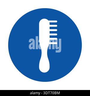 Dieses minimalistische Symbol verfügt über einen Haarkamm auf blauem, kreisförmigem Hintergrund, ideal für Schönheits- und Pflegeprojekte, Produktmarkierungen oder Körperpflegeprojekte Stock Vektor
