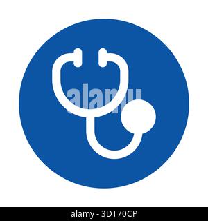 Ein einfaches blaues Kreissymbol mit Stethoskop-Design, ideal für Gesundheitsthemen, die medizinische Hilfe, Diagnose und professionelles Auto betonen Stock Vektor