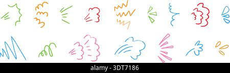 Ausdrucksstarker Emotionseffekt mit Zeichentricklinien, Pfeilen, Marken und Symbolen. Handgezeichneter Doodle-Stil für Manga-Szenen, Bewegung, lustige Empha Stock Vektor