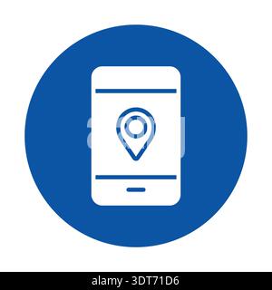 Ein sauberes und modernes Symbol eines Mobiltelefons mit einer Positionsangabe. Diese Grafik stellt Navigation und Tracking dar, ideal für Technologie, Reisen und Apps Stock Vektor