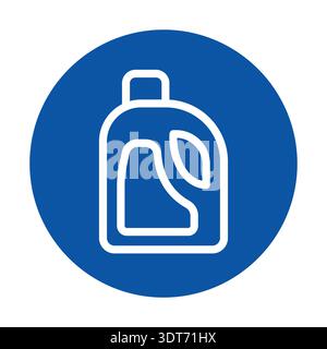 Sauberes und modernes Liniensymbol, das eine Waschmittelflasche vor blauem Hintergrund darstellt. Ideal für die Reinigung von Produktmarken und Haushaltsnr Stock Vektor