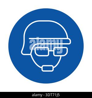Diese Grafik zeigt eine Soldatenfigur mit Helm und Brille vor einem blauen runden Hintergrund. Geeignet für verschiedene militärische Projekte Stock Vektor