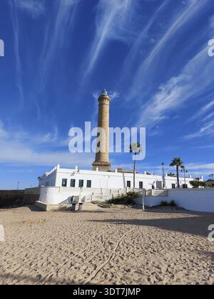 Blick auf den Leuchtturm in Chipiona Stockfoto