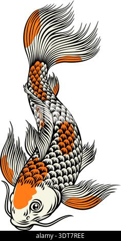 Koi Karpfenfisch Vintage Japanische Malkunst Stock Vektor