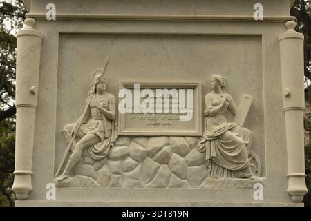 Relief am Pulaski-Denkmal in Savannah Stockfoto