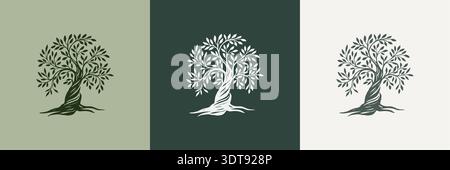 Abstrakter Olivenbaum von Hand zeichnen. Organisches Natursymbol. Baumzweig mit Blattzeichen. Natürliche Pflanzendesign-Embleme im Vintage-Stil. Vektor Stock Vektor