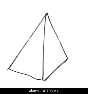 Eine Pyramide, die mit einem schwarzen Marker auf transparentem Hintergrund gezeichnet ist Stockfoto