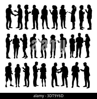 Silhouette Gruppe von Personen, die im Geschäft interagieren Stock Vektor