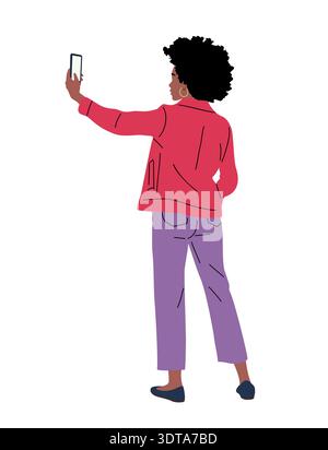 Schwarze Frau mit Afro-Frisur, die ein Selfie macht Stock Vektor