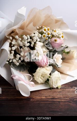 Nahaufnahme eines pastellfarbenen Blumenstraußes Stockfoto