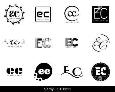 Firmenvorlage mit EC-Logo. Schriftzug Buchstaben e und c. Setzen Sie mit Designelementen verschiedene klassische Serifenschriftarten und modernen, auffälligen Text. Anfängliche Schriftart Stock Vektor