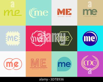 Firmenvorlage mit ME-Logo. Buchstaben m und e. Setzen Sie mit Designelementen verschiedene klassische Serifenschriftarten und modernen, auffälligen Text. Anfängliche Schriftart Stock Vektor