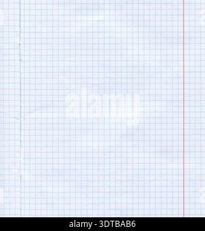Karierte Schule Copybook Gefaltete Seite Papier Textur Bullet Journal Planner Traditional Blue Squared Lines Hintergrund Bildung Banner Mathe Sheet Stockfoto
