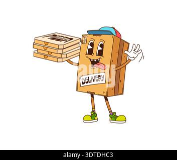Cartoon groovige Paketbox-Charakter Pizzas Stock Vektor