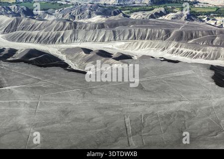 Blick aus dem Flugzeug auf die Linien Nazca Stockfoto
