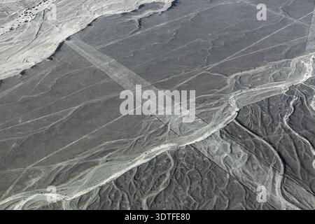 Blick aus dem Flugzeug auf die Linien Nazca Stockfoto