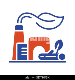 Minimalistisches Symbol für Fabrikglyphe mit Blättern und Holz, geeignet für erneuerbare Biomasse und nachhaltiges Industriedesign Stock Vektor