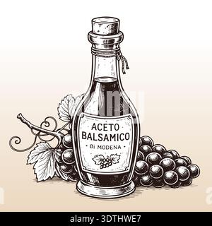 Balsamico-Essig aus Modena, Italien, Vektorillustration erstellt mit KI, isoliert auf einem beigen Farbverlauf Hintergrund. Stock Vektor