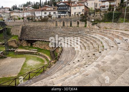 Ruinen des antiken mazedonischen Theaters von Lychnidos im historischen Ohrid, Nordmakedonien Stockfoto